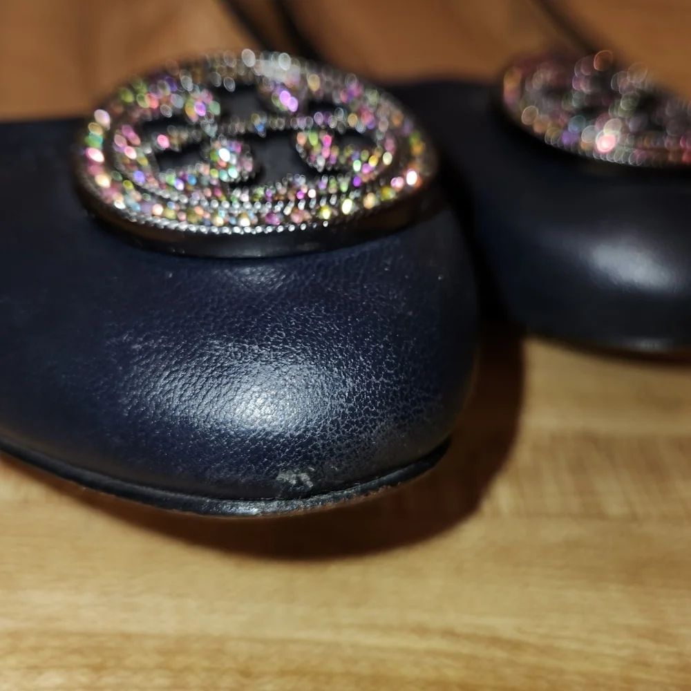 TORY BURCH Minnie Embellished Logo Travel Ballet Flat, size 7M